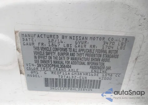 2017 Nissan Versa Note Sv z USA, uszkodzony, nr VIN 3N1CE2CP8HL358404